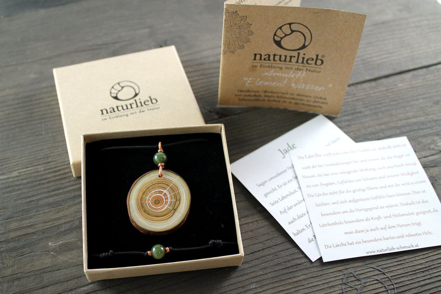 Schmuckset WASSER | Amulett und Armband aus Lärchenholz | handgemacht in Tirol