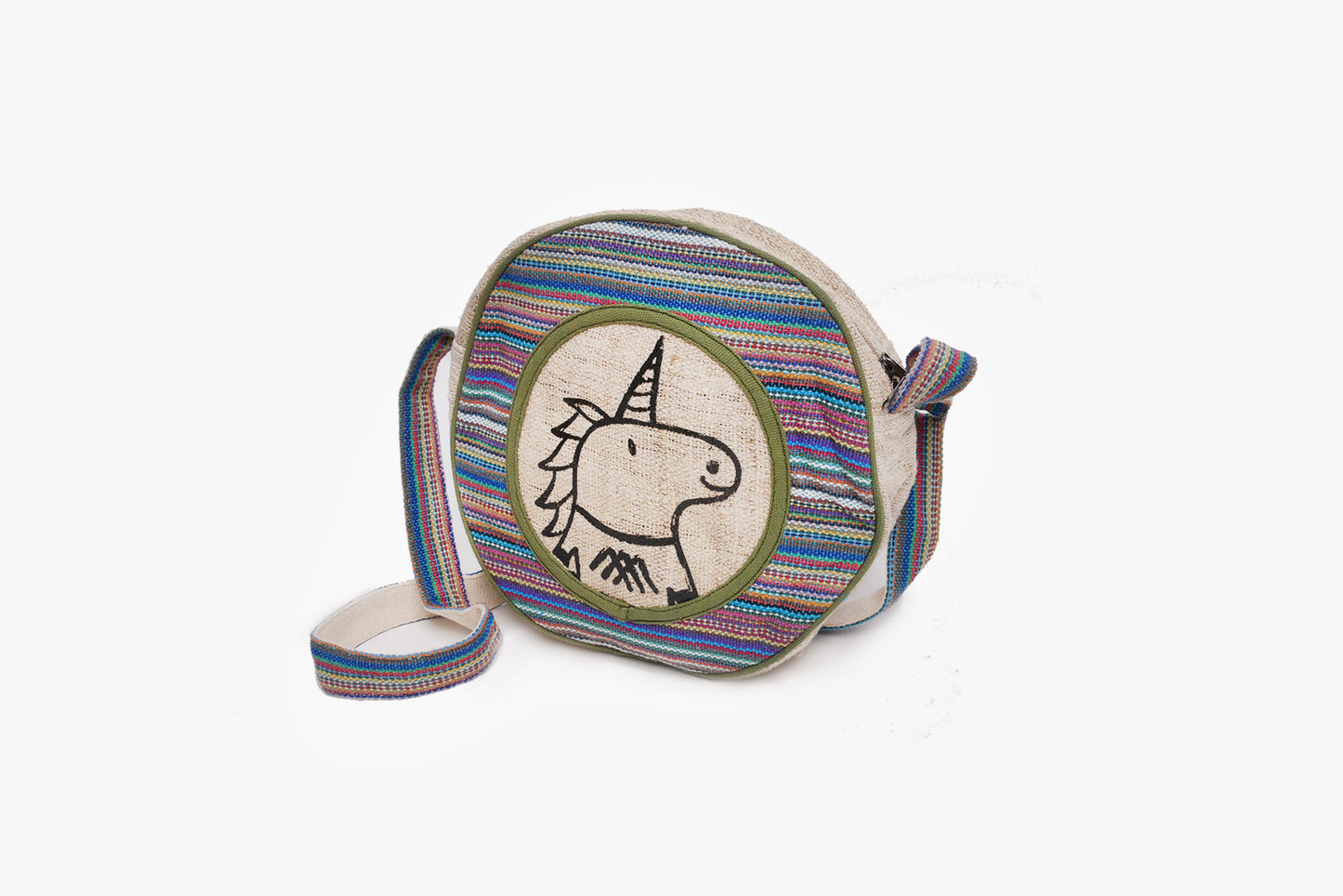 AIMY runde Einhorn Umhängetasche aus wildem Hanf und Baumwolle