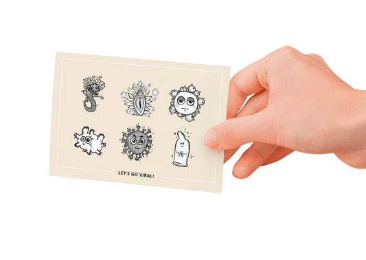 4er-Set | Aufklärungs-Postkarten zu STIs | 4 Karten mit Kuverts | + Sticker-Set gratis