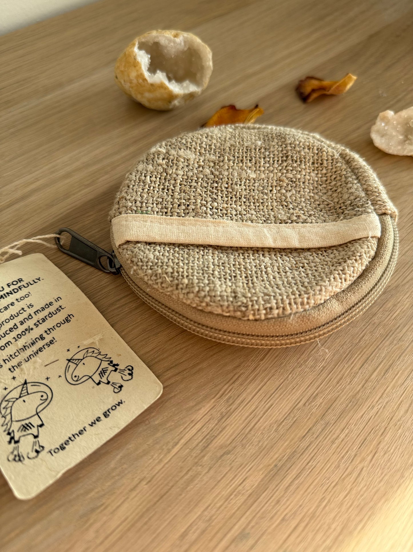 Kleine Runde Tasche aus Wildem Hanf | Ø 12 cm | Täschchen | Geldtasche | mit oder ohne Druck