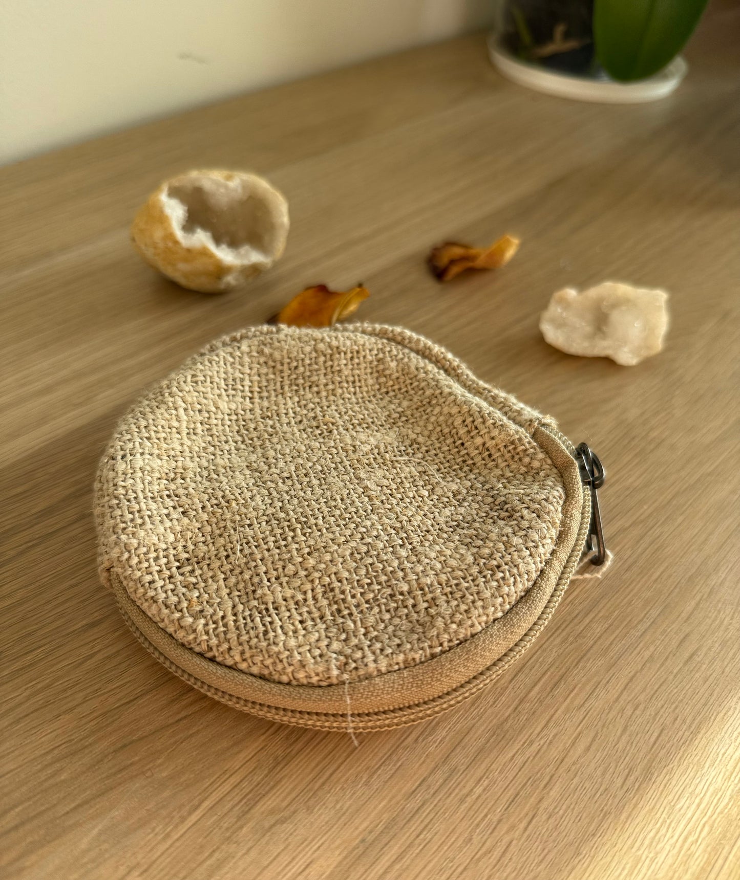 Kleine Runde Tasche aus Wildem Hanf | Ø 12 cm | Täschchen | Geldtasche | mit oder ohne Druck